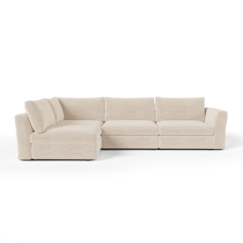 Canapé d'angle gauche modulable 5-6 places NEST tissu tramé toucher doux beige