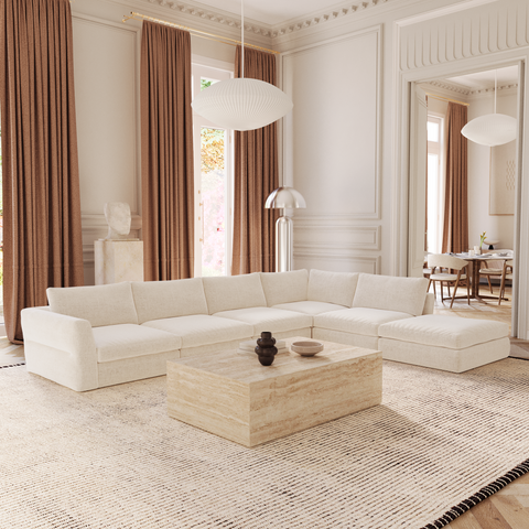 Canapé grand angle modulable 8 places NEST tissu tramé toucher doux beige