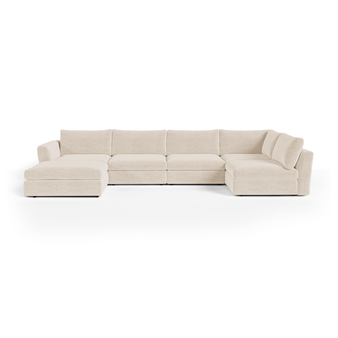 Canapé grand angle modulable 8 places NEST tissu tramé toucher doux beige