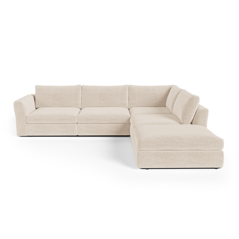 Canapé grand angle droit modulable 7 places NEST tissu tramé toucher doux beige