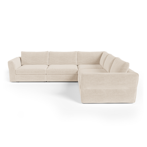 Canapé d'angle panoramique modulable 7-8 places NEST tissu tramé toucher doux beige