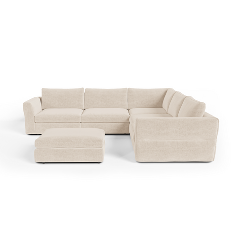 Canapé d'angle panoramique modulable 8 places NEST tissu tramé toucher doux beige