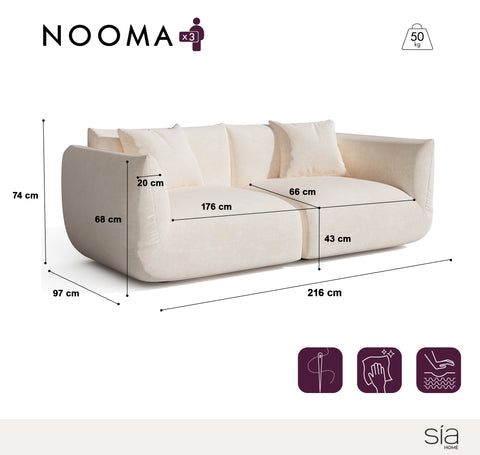 Canapé modulable 3 places NOOMA velours chenillé crème