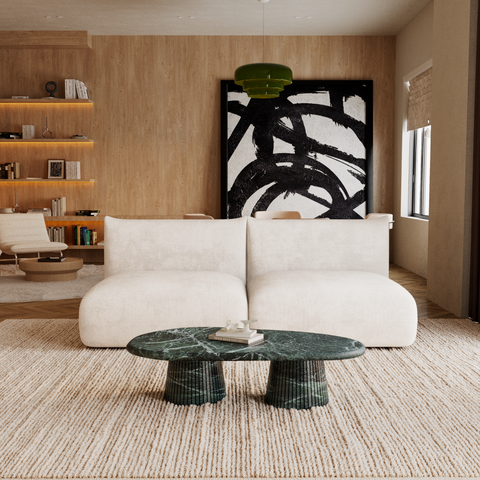 Canapé modulable 3 places NOOMA velours chenillé crème