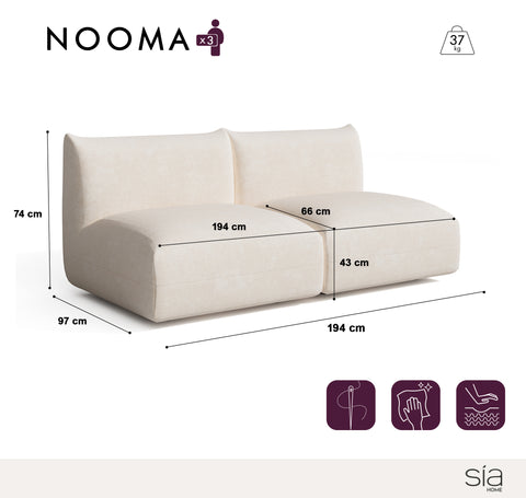 Canapé modulable 3 places NOOMA velours chenillé crème
