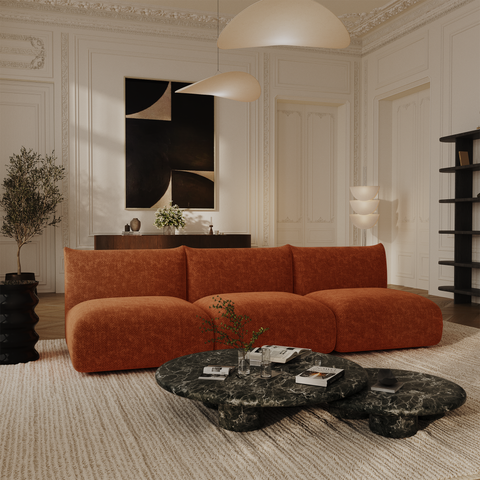 Canapé modulable 4-5 places NOOMA velours chenillé terracotta