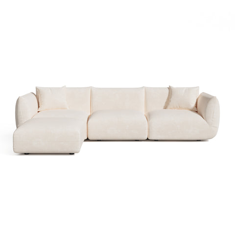 Canapé d'angle modulable 5-6 places NOOMA velours chenillé crème