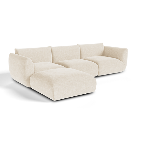 Canapé d'angle modulable 5-6 places NOOMA velours chenillé crème