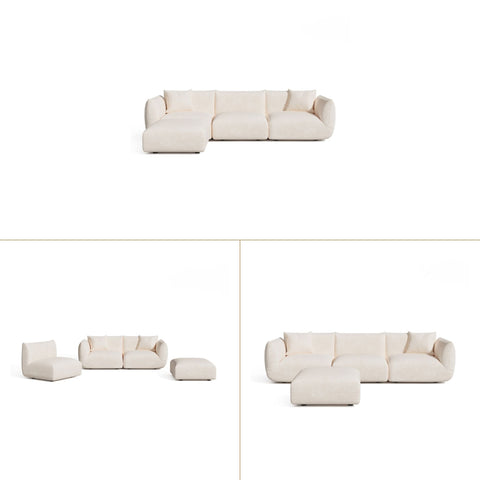 Canapé d'angle modulable 5-6 places NOOMA velours chenillé crème