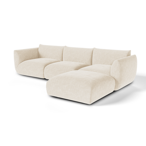 Canapé d'angle modulable 5-6 places NOOMA velours chenillé crème