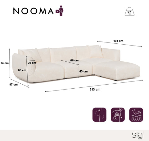 Canapé d'angle modulable 5-6 places NOOMA velours chenillé crème