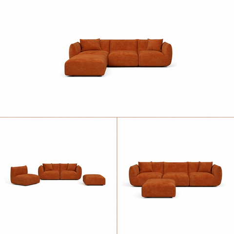 Canapé d'angle modulable 5-6 places NOOMA velours chenillé terracotta