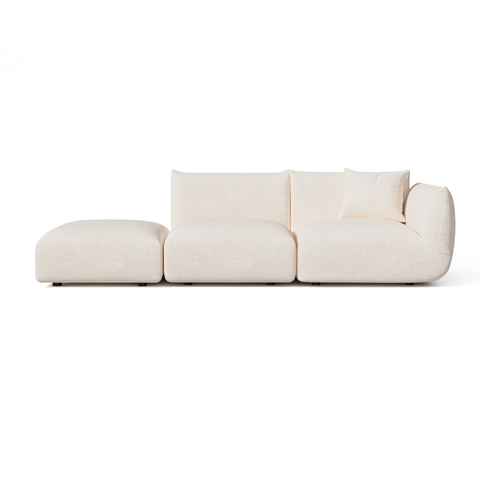 Canapé d'angle droit modulable 4-5 places NOOMA velours chenillé crème