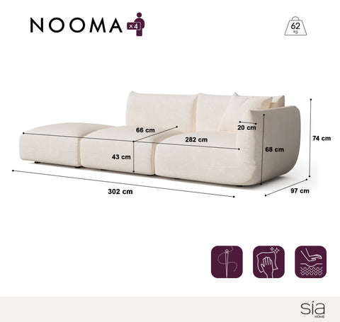 Canapé d'angle droit modulable 4-5 places NOOMA velours chenillé crème