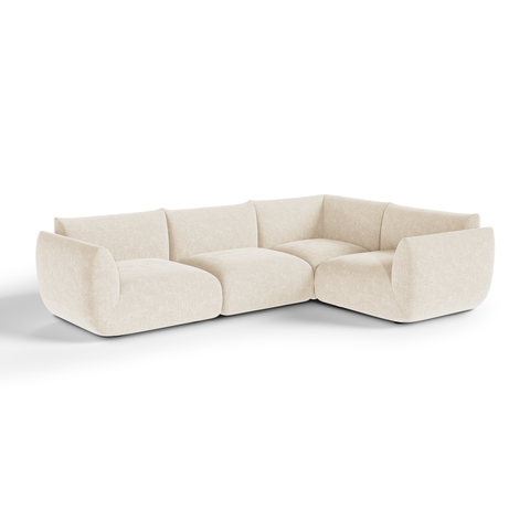 Canapé d'angle droit modulable 5-6 places NOOMA velours chenillé crème