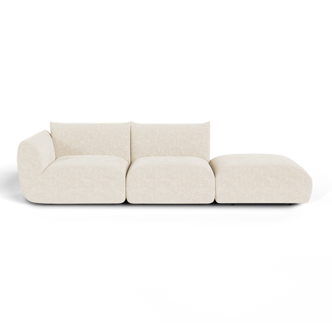 Canapé d'angle gauche modulable 4-5 places NOOMA velours chenillé crème