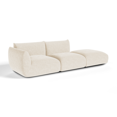 Canapé d'angle gauche modulable 4-5 places NOOMA velours chenillé crème