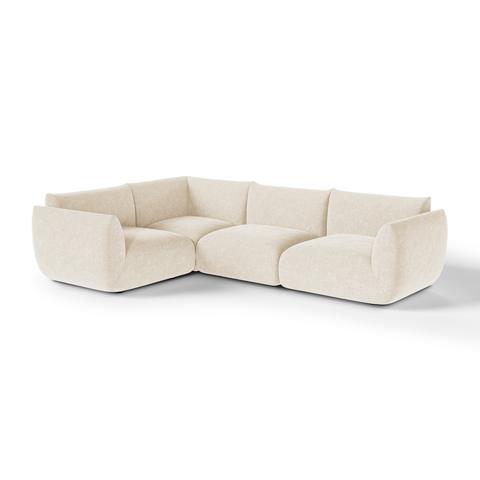 Canapé d'angle gauche modulable 5-6 places NOOMA velours chenillé crème