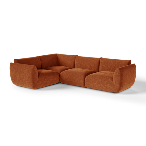Canapé d'angle gauche modulable 5-6 places NOOMA velours chenillé terracotta