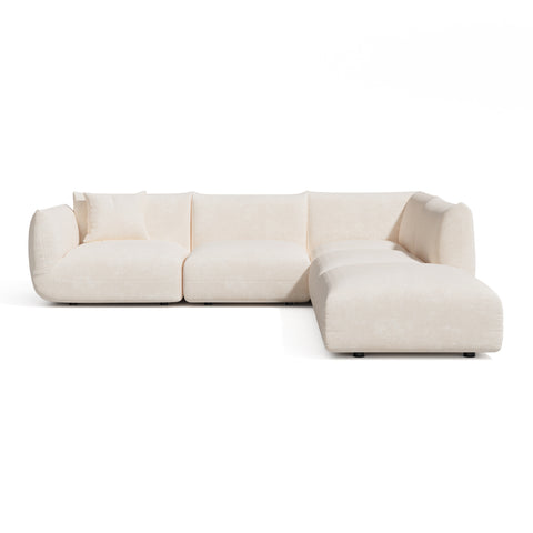 Canapé grand angle droit modulable 7 places NOOMA velours chenillé crème