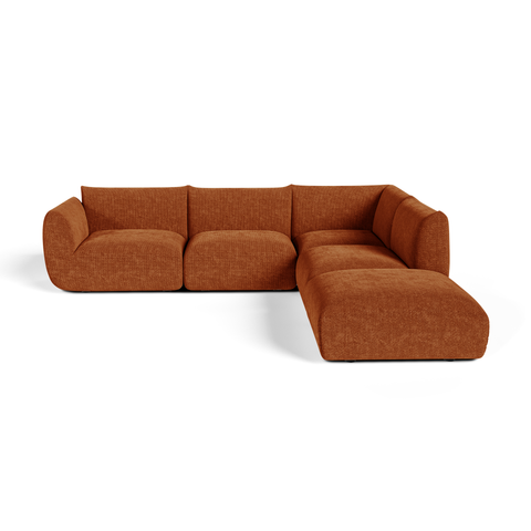 Canapé grand angle droit modulable 7 places NOOMA velours chenillé terracotta