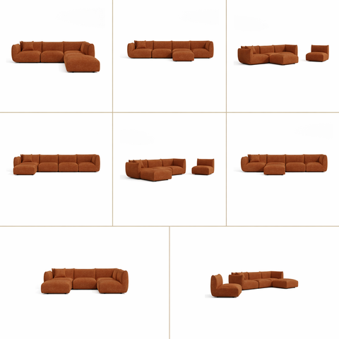 Canapé grand angle droit modulable 7 places NOOMA velours chenillé terracotta