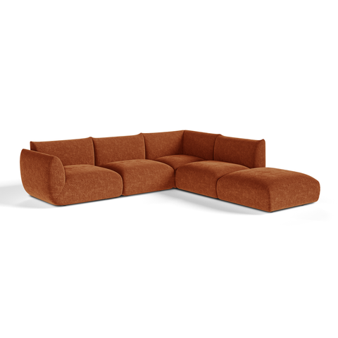 Canapé grand angle droit modulable 7 places NOOMA velours chenillé terracotta