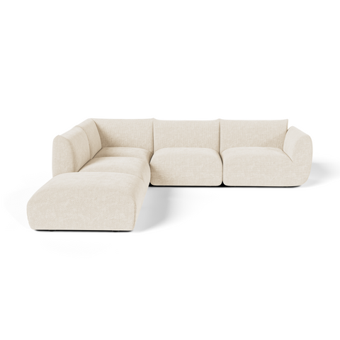 Canapé grand angle gauche modulable 7 places NOOMA velours chenillé crème