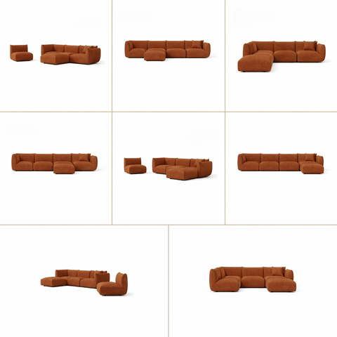Canapé grand angle gauche modulable 7 places NOOMA velours chenillé terracotta