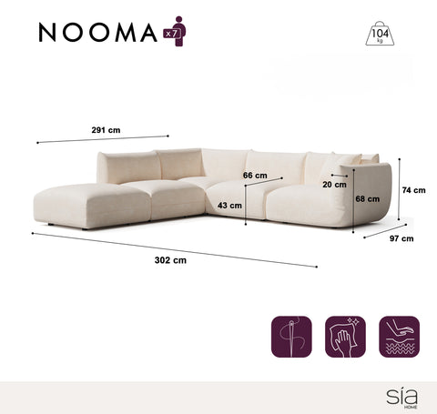 Canapé grand angle gauche modulable 7 places NOOMA velours chenillé terracotta