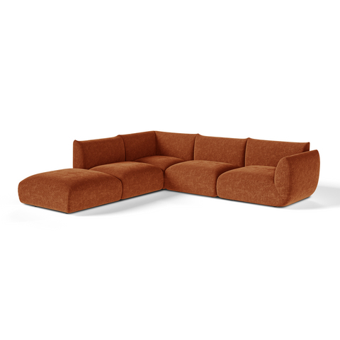Canapé grand angle gauche modulable 7 places NOOMA velours chenillé terracotta