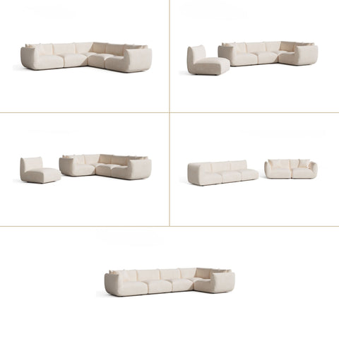 Canapé d'angle panoramique modulable 7-8 places NOOMA velours chenillé crème