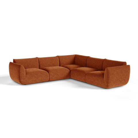 Canapé d'angle panoramique modulable 7-8 places NOOMA velours chenillé terracotta