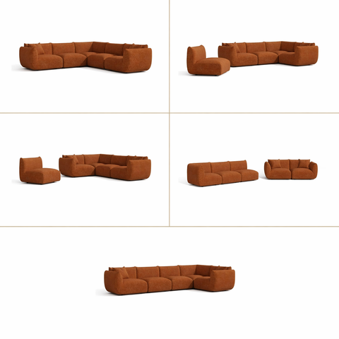 Canapé d'angle panoramique modulable 7-8 places NOOMA velours chenillé terracotta