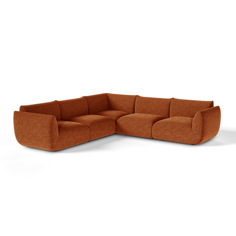 Canapé d'angle panoramique modulable 7-8 places NOOMA velours chenillé terracotta