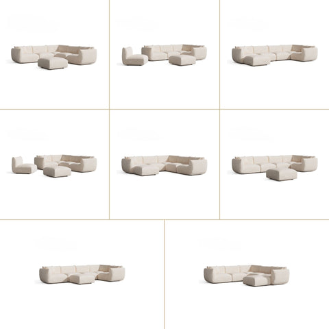 Canapé d'angle panoramique modulable 8 places NOOMA velours chenillé crème