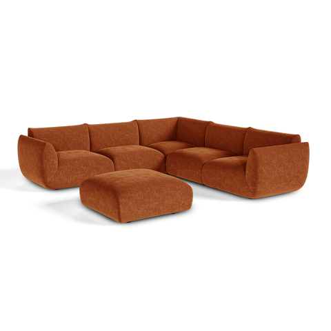 Canapé d'angle panoramique modulable 8 places NOOMA velours chenillé terracotta