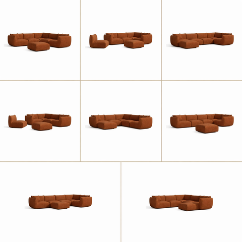 Canapé d'angle panoramique modulable 8 places NOOMA velours chenillé terracotta