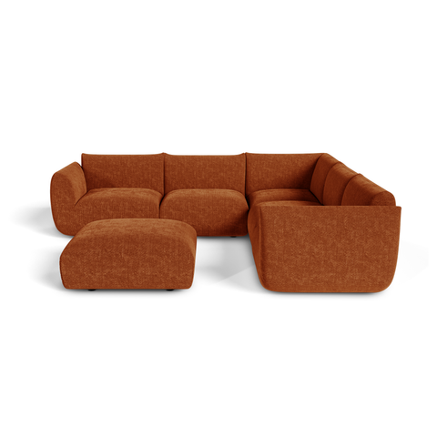 Canapé d'angle panoramique modulable 8 places NOOMA velours chenillé terracotta