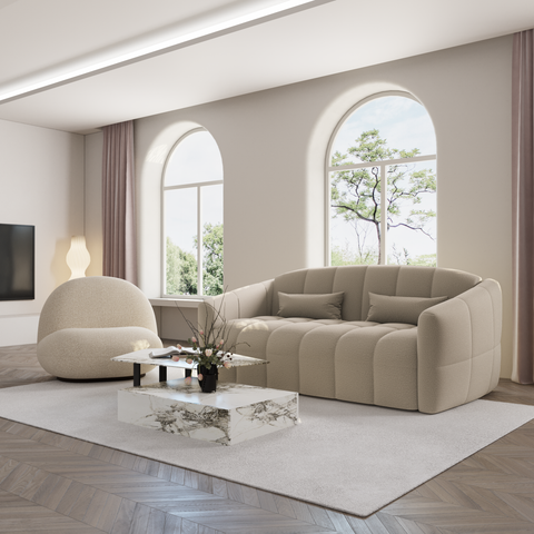 Canapé convertible express NORA Bouclette - Matelas Dunlopillo 140cm