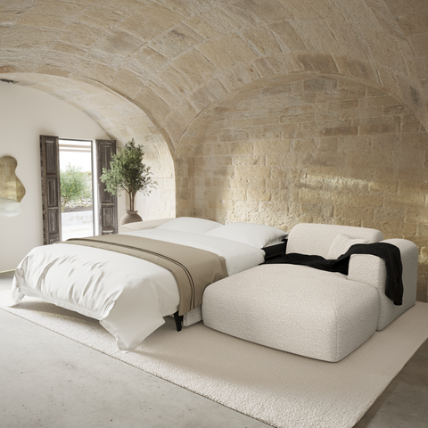 Canapé d'angle droit convertible express matelas Dunlopillo 140cm NOVA Tissu bouclette