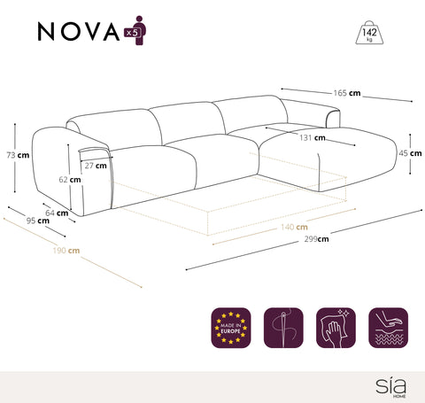 Canapé d'angle droit convertible express matelas Dunlopillo 140cm NOVA Velours à motifs