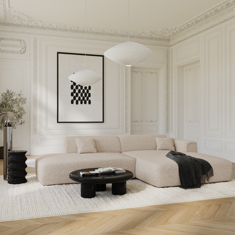 Canapé angle droit ouvert NOVA tissu bouclette