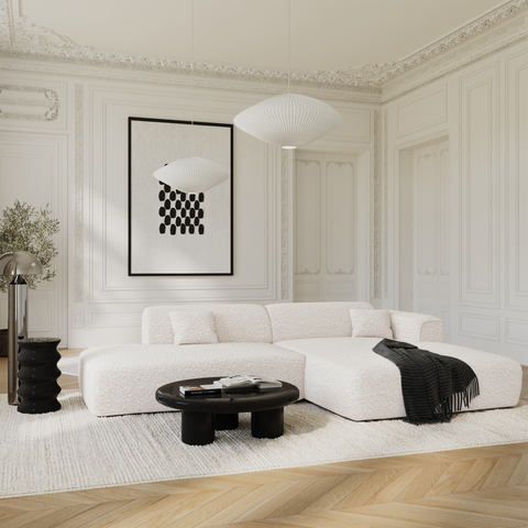 Canapé angle droit ouvert NOVA tissu bouclette
