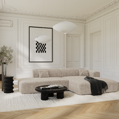 Canapé angle droit ouvert NOVA velours à motifs