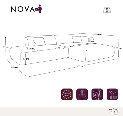 Canapé angle droit ouvert NOVA velours tramé