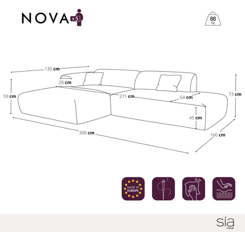 Canapé angle gauche ouvert NOVA velours à motifs
