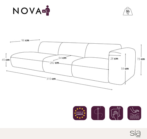 Canapé droit 5 places NOVA tissu bouclette