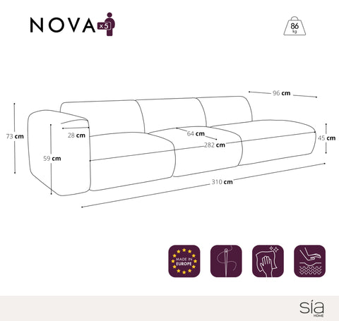 Canapé gauche 5 places NOVA tissu bouclette