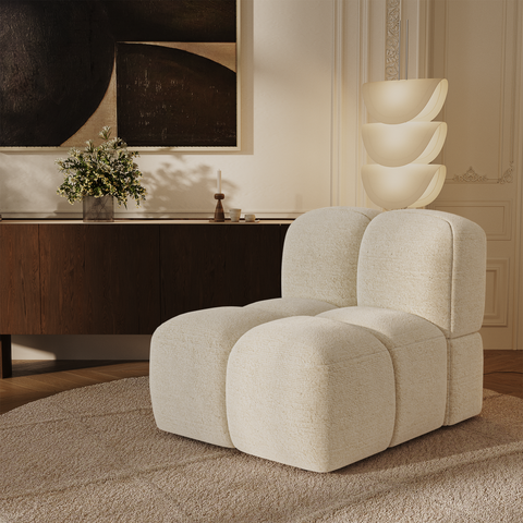 Fauteuil NUBI velours texturé crème